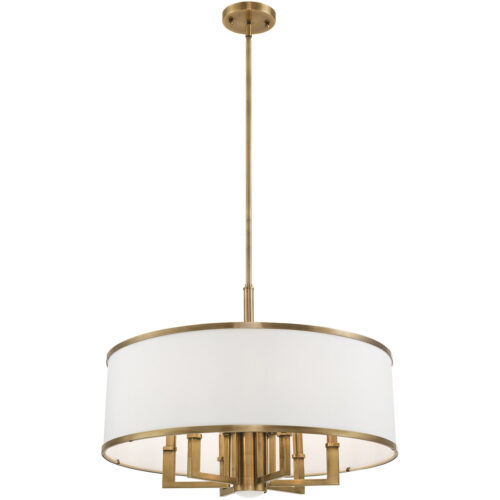 7 Light Antique Brass Pendant Chandelier with Hand Crafted Off-White Fabric Hardback Shade-Lighting LumensChandeliers