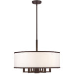 7 Light Bronze Pendant Chandelier with Hand Crafted Off-White Fabric Hardback Shade-Lighting LumensChandeliers