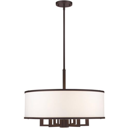 7 Light Bronze Pendant Chandelier with Hand Crafted Off-White Fabric Hardback Shade-Lighting LumensChandeliers