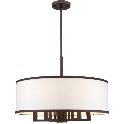 7 Light Bronze Pendant Chandelier with Hand Crafted Off-White Fabric Hardback Shade-Lighting LumensChandeliers