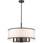 7 Light Bronze Pendant Chandelier with Hand Crafted Off-White Fabric Hardback Shade-Lighting LumensChandeliers