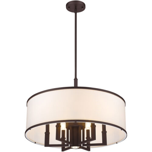 7 Light Bronze Pendant Chandelier with Hand Crafted Off-White Fabric Hardback Shade-Lighting LumensChandeliers