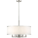 7 Light Brushed Nickel Chandelier with Hand Crafted Off-White Fabric Hardback Shade-Lighting LumensChandeliers