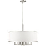 7 Light Brushed Nickel Chandelier with Hand Crafted Off-White Fabric Hardback Shade-Lighting LumensChandeliers