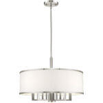 7 Light Brushed Nickel Chandelier with Hand Crafted Off-White Fabric Hardback Shade-Lighting LumensChandeliers