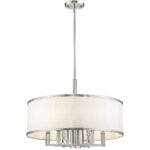 7 Light Brushed Nickel Chandelier with Hand Crafted Off-White Fabric Hardback Shade-Lighting LumensChandeliers