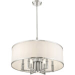 7 Light Brushed Nickel Chandelier with Hand Crafted Off-White Fabric Hardback Shade-Lighting LumensChandeliers