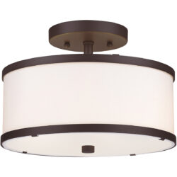 2 Light Bronze Ceiling Light fixture with Hand Crafted Off-White Fabric Hardback Shade-Lighting LumensFlush Mount Ceiling Lights