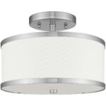 2 Light Brushed Nickel Ceiling Light fixture with Hand Crafted Off-White Fabric Hardback Shade-Lighting LumensFlush Mount Ceiling Lights