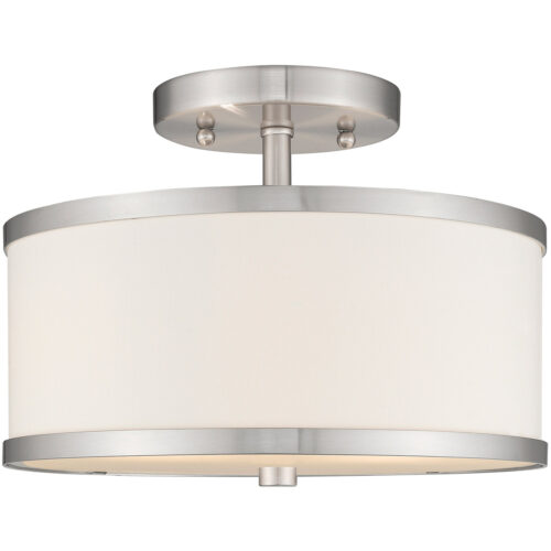 2 Light Brushed Nickel Ceiling Light fixture with Hand Crafted Off-White Fabric Hardback Shade-Lighting LumensFlush Mount Ceiling Lights