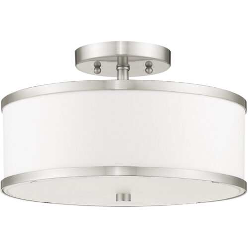 2 Light Brushed Nickel Ceiling Light fixture with Hand Crafted Off-White Fabric Hardback Shade-Lighting LumensFlush Mount Ceiling Lights