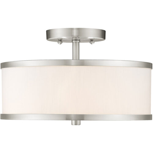 2 Light Brushed Nickel Ceiling Light fixture with Hand Crafted Off-White Fabric Hardback Shade-Lighting LumensFlush Mount Ceiling Lights