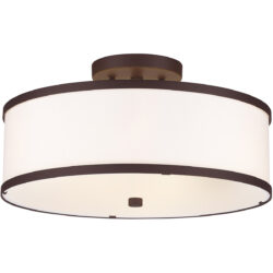 3 Light Bronze Ceiling Light fixture with Hand Crafted Off-White Fabric Hardback Shade-Lighting LumensFlush Mount Ceiling Lights