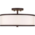 3 Light Bronze Ceiling Light fixture with Hand Crafted Off-White Fabric Hardback Shade-Lighting LumensFlush Mount Ceiling Lights