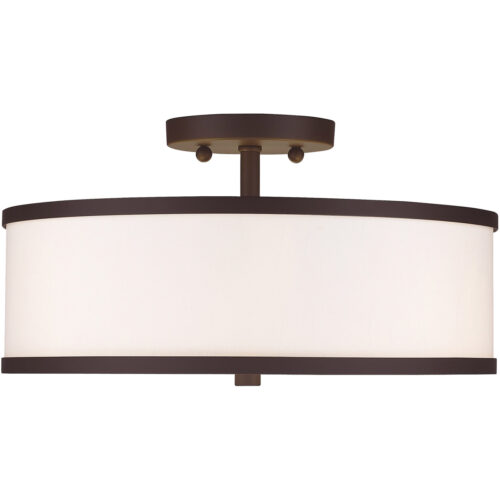 3 Light Bronze Ceiling Light fixture with Hand Crafted Off-White Fabric Hardback Shade-Lighting LumensFlush Mount Ceiling Lights