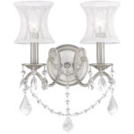 12 inch 2 Light Brushed Nickel Wall Sconce with Off White Silk Shimmer Shade Shade-Lighting LumensWall Sconces