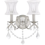 12 inch 2 Light Brushed Nickel Wall Sconce with Off White Silk Shimmer Shade Shade-Lighting LumensWall Sconces