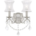 12 inch 2 Light Brushed Nickel Wall Sconce with Off White Silk Shimmer Shade Shade-Lighting LumensWall Sconces