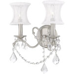 12 inch 2 Light Brushed Nickel Wall Sconce with Off White Silk Shimmer Shade Shade-Lighting LumensWall Sconces