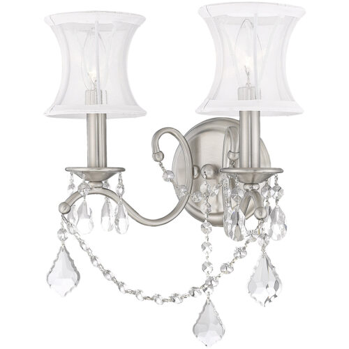 12 inch 2 Light Brushed Nickel Wall Sconce with Off White Silk Shimmer Shade Shade-Lighting LumensWall Sconces