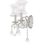 12 inch 2 Light Brushed Nickel Wall Sconce with Off White Silk Shimmer Shade Shade-Lighting LumensWall Sconces