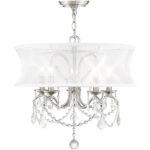 5 Light Brushed Nickel Chandelier with Off White Silk Shimmer Shade-Lighting LumensChandeliers