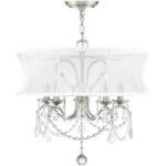 5 Light Brushed Nickel Chandelier with Off White Silk Shimmer Shade-Lighting LumensChandeliers