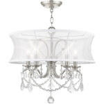 5 Light Brushed Nickel Chandelier with Off White Silk Shimmer Shade-Lighting LumensChandeliers