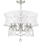 5 Light Brushed Nickel Chandelier with Off White Silk Shimmer Shade-Lighting LumensChandeliers