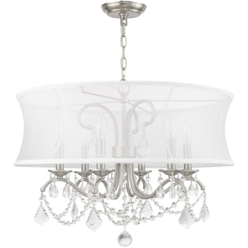 6 Light Brushed Nickel Chandelier with Off White Silk Shimmer Shade-Lighting LumensChandeliers