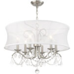 6 Light Brushed Nickel Chandelier with Off White Silk Shimmer Shade-Lighting LumensChandeliers