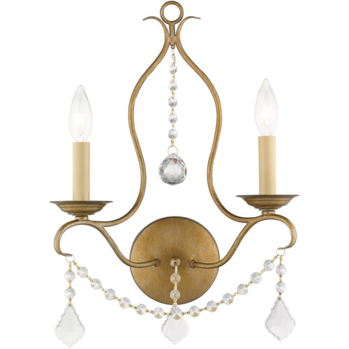 12 inch 2 Light Antique Gold Leaf Wall Sconce with Steel base material-Lighting LumensWall Sconces