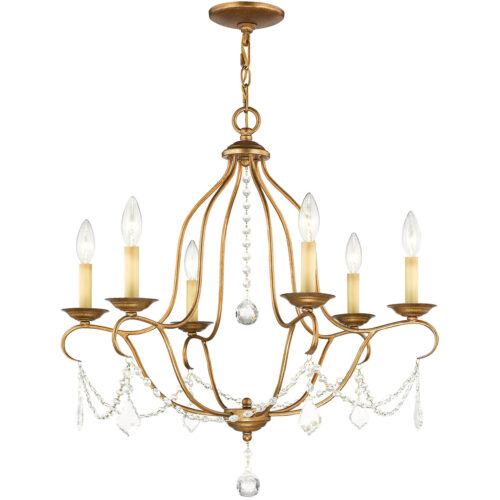 6 Light Antique Gold Leaf Chandelier with Steel base material-Lighting LumensChandeliers