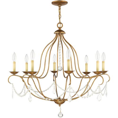 8 Light Antique Gold Leaf Chandelier with Steel base material-Lighting LumensChandeliers