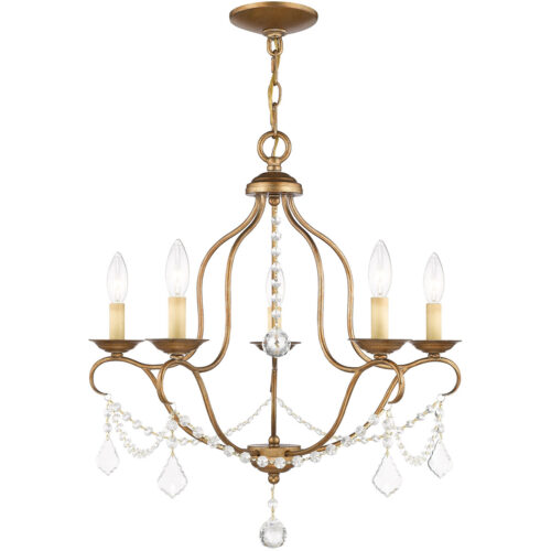 5 Light Antique Gold Leaf Chandelier with Steel base material-Lighting LumensChandeliers