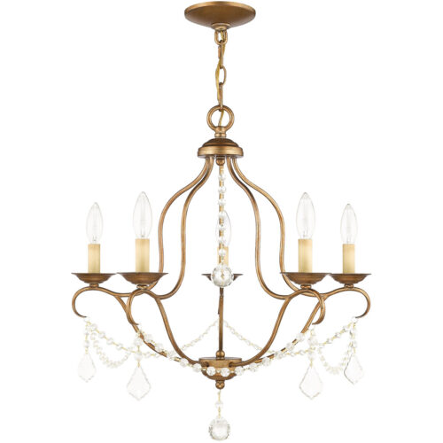 5 Light Antique Gold Leaf Chandelier with Steel base material-Lighting LumensChandeliers