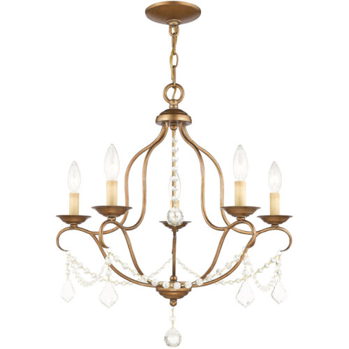 5 Light Antique Gold Leaf Chandelier with Steel base material-Lighting LumensChandeliers