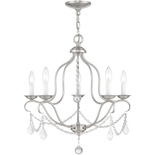 5 Light Brushed Nickel Chandelier with Steel base material-Lighting LumensChandeliers