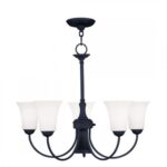 5 Light + 1 Light Black Chandelier with Hand Blown Satin Opal White Glass Shade-Lighting LumensChandeliers