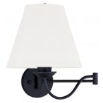 10 inch 1 Light Black Swing Arm Wall Lamp with Off-White Linen Hard Back Shade-Lighting LumensWall Lamps