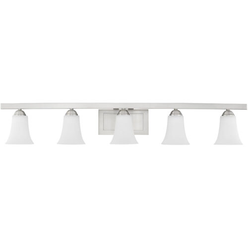 43.25 inch 5 Light Brushed Nickel Bathroom Vanity light fixture with Satin Opal White Glass Shade-Lighting LumensBath/Vanity