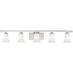 43.25 inch 5 Light Brushed Nickel Bathroom Vanity light fixture with Satin Opal White Glass Shade-Lighting LumensBath/Vanity