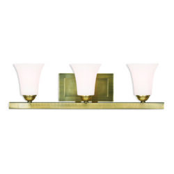 25.25 inch 3 Light Antique Brass Bathroom Vanity light fixture with Satin Opal White Glass Shade-Lighting LumensBath/Vanity