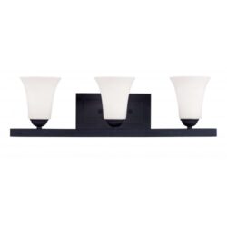 25.25 inch 3 Light Black Bathroom Vanity light fixture with Satin Opal White Glass Shade-Lighting LumensBath/Vanity