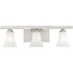 25.25 inch 3 Light Brushed Nickel Bathroom Vanity light fixture with Satin Opal White Glass Shade-Lighting LumensBath/Vanity