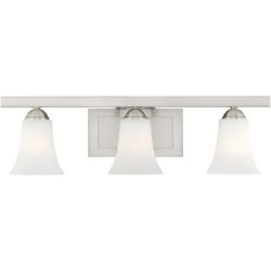 25.25 inch 3 Light Brushed Nickel Bathroom Vanity light fixture with Satin Opal White Glass Shade-Lighting LumensBath/Vanity