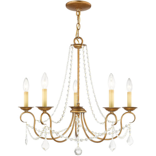 5 Light Antique Gold Leaf Chandelier with Steel base material-Lighting LumensChandeliers