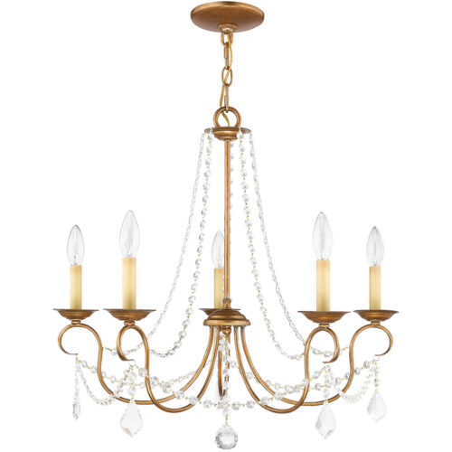 5 Light Antique Gold Leaf Chandelier with Steel base material-Lighting LumensChandeliers