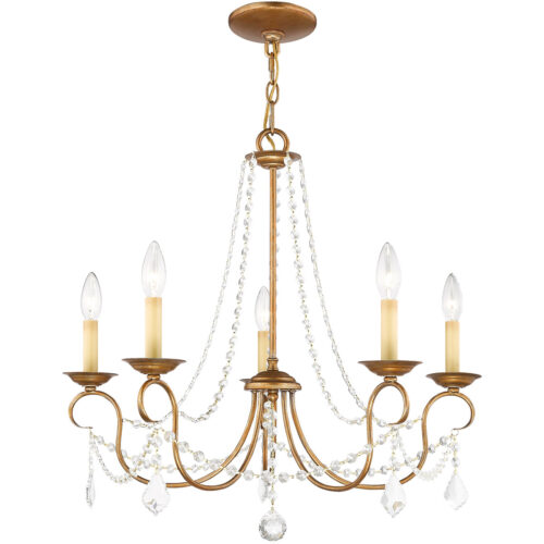 5 Light Antique Gold Leaf Chandelier with Steel base material-Lighting LumensChandeliers