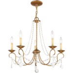 5 Light Antique Gold Leaf Chandelier with Steel base material-Lighting LumensChandeliers